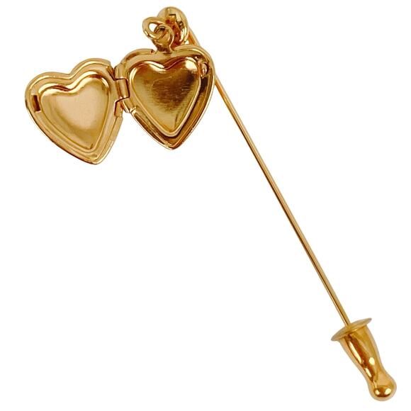 VTG Monet Gold Tone Heart Locket Stick Pin Mothers Day Gift Romantic Collectible - Picture 1 of 10